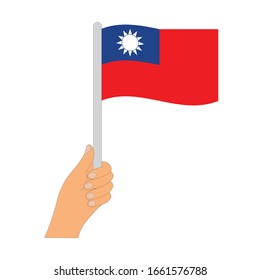 Flag of Taiwan   . Hand holding a Taiwan   flag - vector icon.