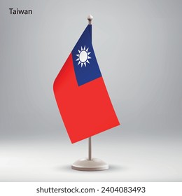 Flag of Taiwan hanging on a flag stand. Usable for summit or conference presentaiton
