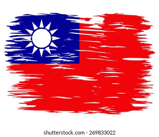 Flag of Taiwan. Painted brush colored inks. Symbol Independence Day National Patriotic Travel Country Background Grunge Paint Stock Vector Icon Logo Picture Image Illustration Political