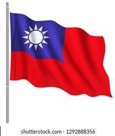 Flag of Taiwan with flag pole waving in wind. Vector illustration
