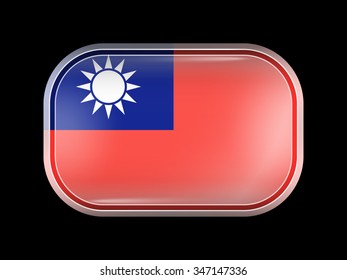 Flag of Taiwan Republic of China. Rectangular Shape with Rounded Corners. This Flag is One of a Series of Glass Buttons
