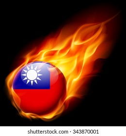 Flag of Taiwan as round glossy icon burning in flame