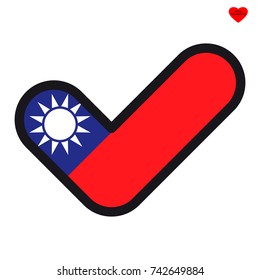 Bandera de Taiwán en forma de marca de verificación, aprobación de señal vectorial, símbolo de elecciones, votación.