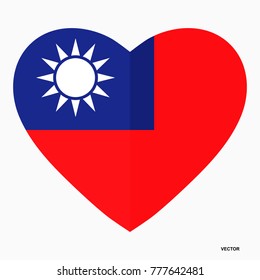Flag of Taiwan in the shape of Heart, flat style, symbol of love for his country, patriotism, icon for Independence Day.