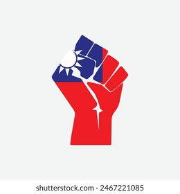 Flag of Taiwan in the shape of raised hand sign isolated on background. Fist symbol modern, simple, vector, icon for website design, mobile app, ui. Vector Illustration
