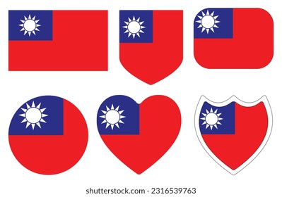  Flag of Taiwan in shape set. Taiwan flag in shape. set