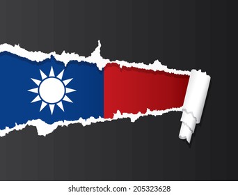 Flag of Taiwan under ripped paper vector illustration.