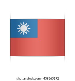 Flag of Taiwan. Vector illustration of a stylized flag. The slit in the paper with shadows. Element for infographics.