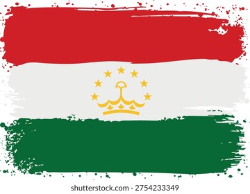 Flag of Tajikistan. Created with Brush Strokes. Abstract Banner with Raw Artistic Texture. The rough edges and paint splatters give it a hand-painted, contemporary look that differs from a traditional flat banner