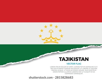 Flag of Tajikistan. Creative Torn Paper Edge Effect on Transparent Background with jagged irregularities. A three-dimensional appearance with realistic shadows, as it if had been ripped to reveal a white surface beneath
