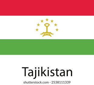 The flag of Tajikistan featuring a red, white, and green tricolor with a golden crown and seven stars in the middle.