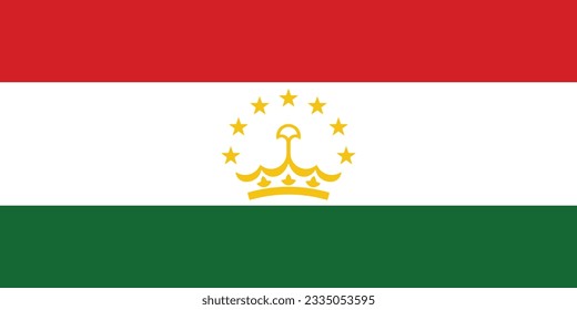 The flag of Tajikistan. Flag icon. Standard color. Standard size. A rectangular flag. Computer illustration. Digital illustration. Vector illustration.