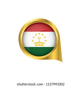 Flag of Tajikistan, location map pin, pointer flag Tajikistan, button gold, Icon country . Vector Illustration EPS10.