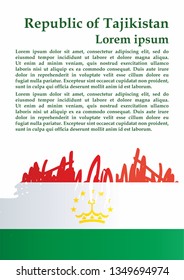 Flag of Tajikistan, Republic of Tajikistan. Template for award design, an official document with the flag of Tajikistan. Bright, colorful vector illustration.