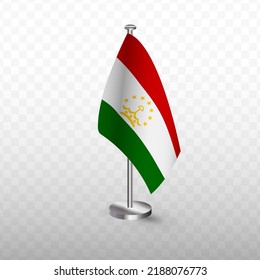 Flag of Tajikistan. Vector illustration of a flag with flagpole on a transparent background (PNG).