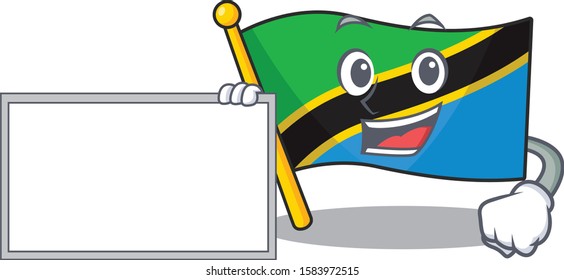 Flag tanzania with board cartoon Character design style