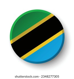 The flag of Tanzania. Button flag icon. Standard color. Circle icon flag. 3d illustration. Computer illustration. Digital illustration. Vector illustration.