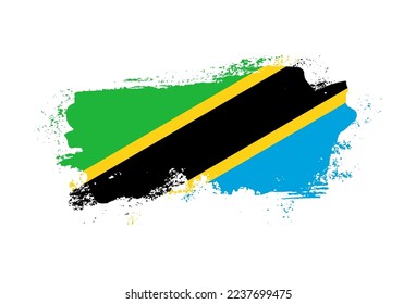 Flag of Tanzania country with hand drawn brush stroke vector illustration