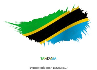 Flag of Tanzania in grunge style with waving effect, vector grunge brush stroke flag.