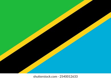 La bandera de Tanzania tiene franjas diagonales de verde, amarillo, negro y azul, que representan la unidad y la paz. Tanzania es famosa por su rica cultura y paisajes diversos