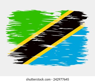 The flag of Tanzania. Painted brush colored inks. Symbol Independence Day National Patriotic Travel Country Background Grunge Paint Stock Vector Icon Logo Picture Image Illustration Political