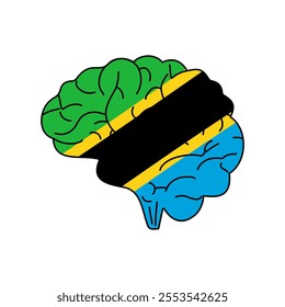 Flag of Tanzania. Vector illustration of a combination of a human brain with a country flag on a white background.