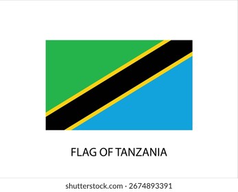 BANDERA DEL VECTOR DE TANZANIA, ILUSTRACIÓN TIPOGRAFÍA DE FONDO BLANCO