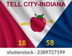 Flag of Tell City, Indiana, USA. Realistic waving flag of Roseville vector background.
