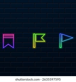 flag templates. Illustration of flag icon. neon style. A colorful flag on a flagpole. Green flag. Vector illustration..