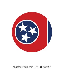 Flag of Tennessee, United States. Tennessee Circle flag. Round flag icon. Standard color. Digital illustration. Computer illustration. Vector illustration.