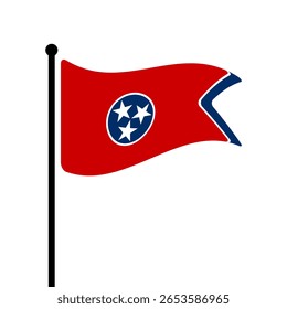 Bandeira do Tennessee, EUA. Design de ícone de ilustração de vetor digital da bandeira do Tennessee. Bandeira de mastro flutuante.