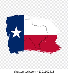 Flag of  Texas from brush strokes and Blank map Texas. United States of America. High quality map of  Texas and flag on transparent background . Stock vector. Vector illustration EPS10.