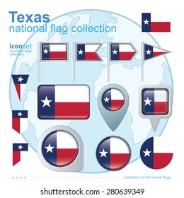  Flag of Texas, icon collection, vector illustration