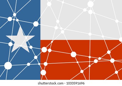 Flag of the Texas. Low poly concept triangular style. Molecule and communication background. Connected lines with dots.