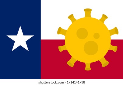 Flag of Texas State With Outbreak Viruses Background of USA State flag. Novel Coronavirus Disease COVID-19. Coronavirus Infection And The Epidemic In America. USA Lockdown.