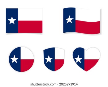 flag texas state of usa icon and badge shield heart shape isolated on white background