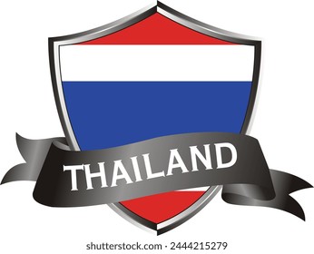 Flag of Thailand as around the metal silver shield with Thailand flag