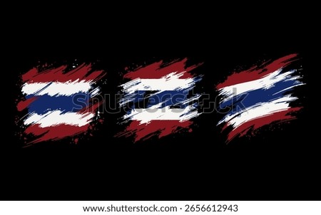 Flag of Thailand with brush paint stroke and texture. Vector isolated on black background