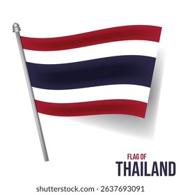 Flag of Thailand with color red white blue flowing blowing in the sky