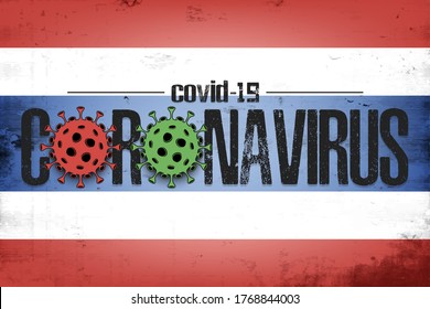 Flag of Thailand with coronavirus covid-19. Virus cells coronavirus bacteriums against background of the flag of Thailand. Coronavirus outbreak in Thailand. Mode quarantine. Vector illustration