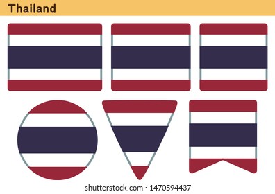 Flag of Thailand. Flag icon set of six different shapes. Vector Illustration.
