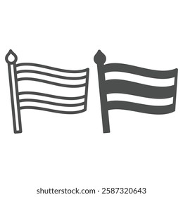 Flag of Thailand line and solid icon, nation geraldic concept. Vector graphics. Thailand flag cloth sign on white background, outline style icon for mobile or web design