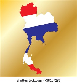 Flag in Thailand map with a golden background