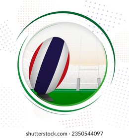 Flag of Thailand on rugby ball. Round rugby icon with flag of Thailand. Vector illustration.