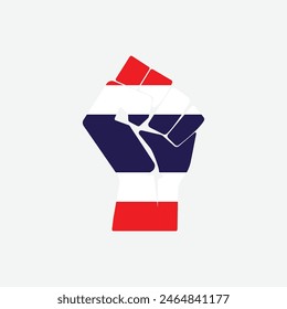 Flag of Thailand in the shape of raised hand sign isolated on background. Fist symbol modern, simple, vector, icon for website design, mobile app, ui. Vector Illustration