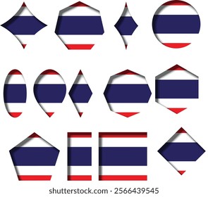 The flag of Thailand shows five horizontal stripes in the colours red, white, blue, white and red, with the central blue stripe being twice as wide as each of the other four