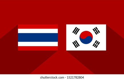 flag of thailand and south korea on red background