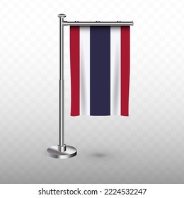 Flag of Thailand. Vector illustration of a vertical hanging flag with flagpole on a transparent background (PNG).