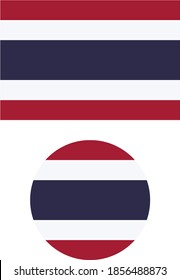 Flag of Thailand.Five horizontal stripes of red, white, blue, white and red, the middle stripe twice as wide as the others.