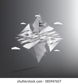a flag that succeed on mountain top abstract white and gray color technology modern futuristic background, vector illustration